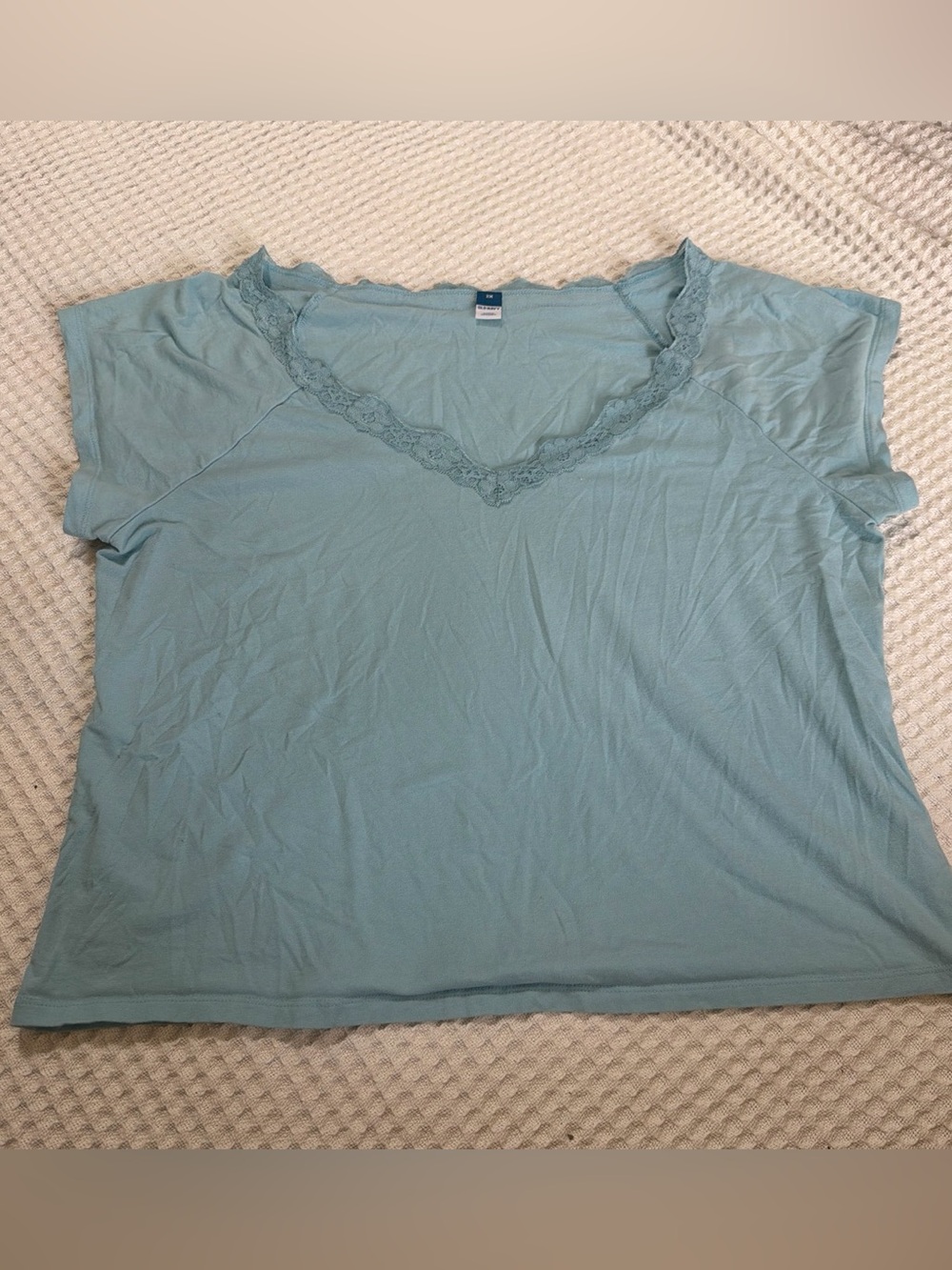Old Navy Light Blue Lace Accent Short Sleeve Top